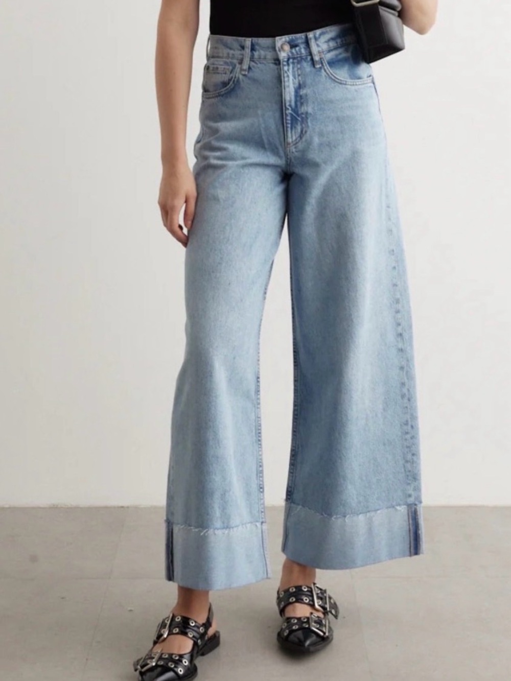 rag & bone Light Blue Wide Leg Jeans with Frayed Cuff